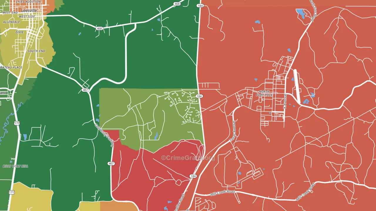 Fort Polk North, LA Map of Robbery Rates