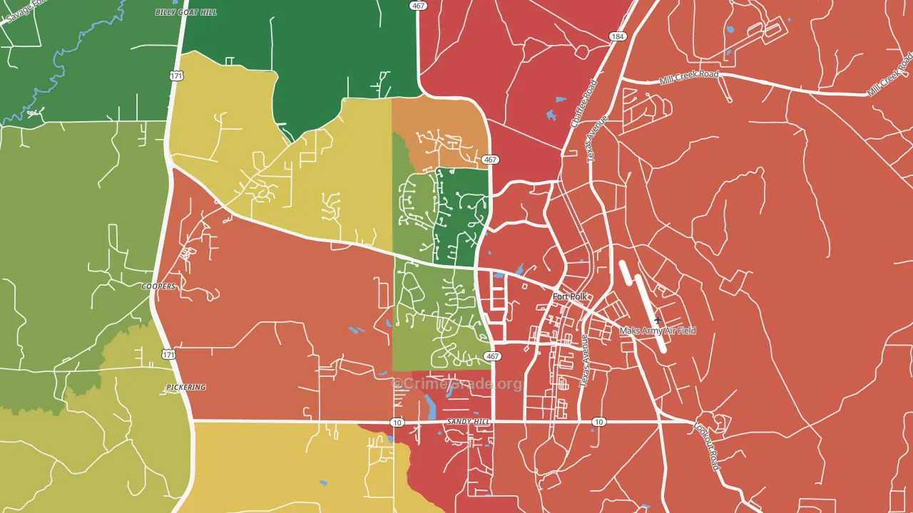 Fort Polk South, LA Map of Robbery Rates