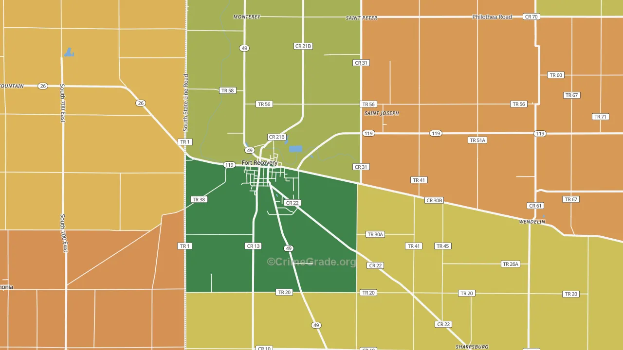 Fort Recovery, OH Map of Robbery Rates