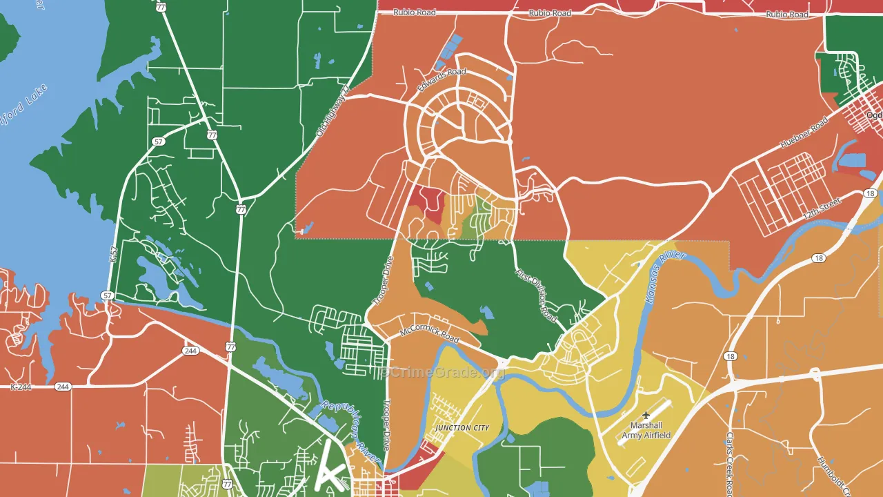Fort Riley, KS Map of Robbery Rates