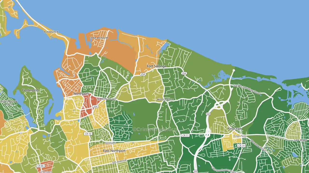 Fort Salonga, NY Map of Robbery Rates