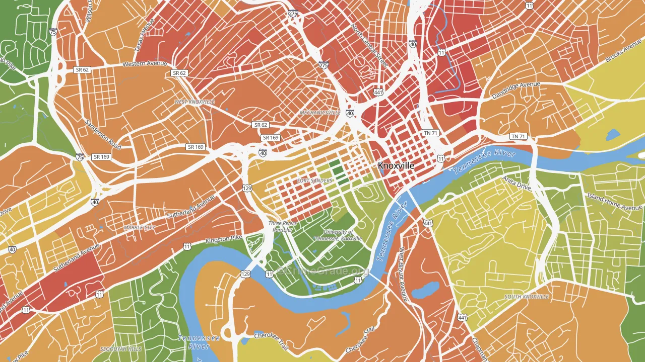 Fort Sanders, Knoxville, TN Map of Robbery Rates
