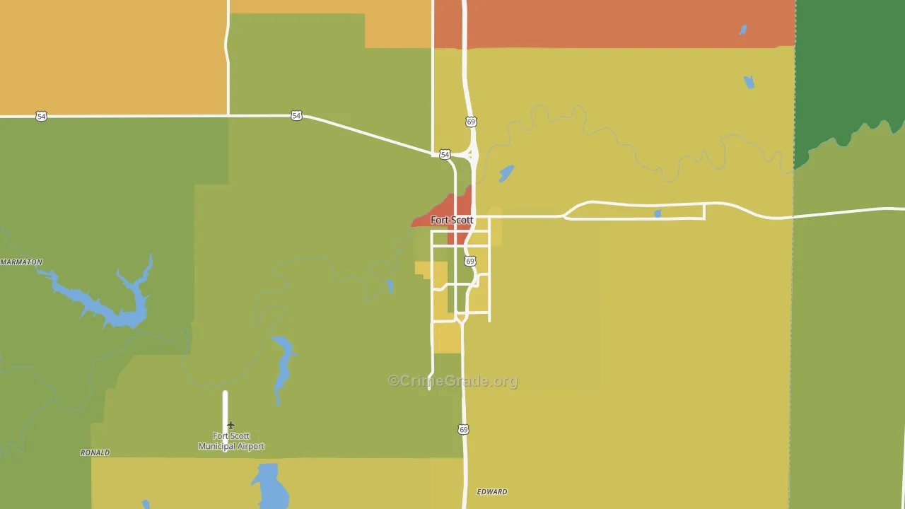Fort Scott, KS Map of Robbery Rates