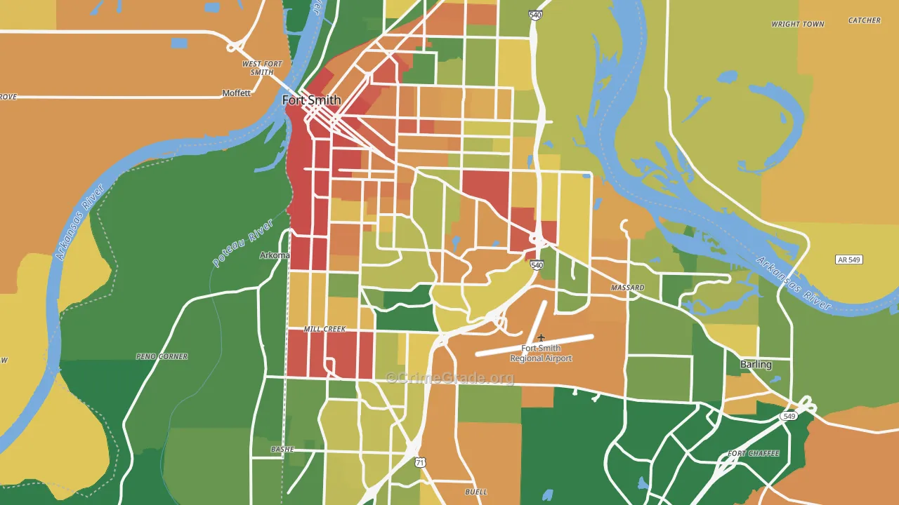 Fort Smith, AR Map of Robbery Rates