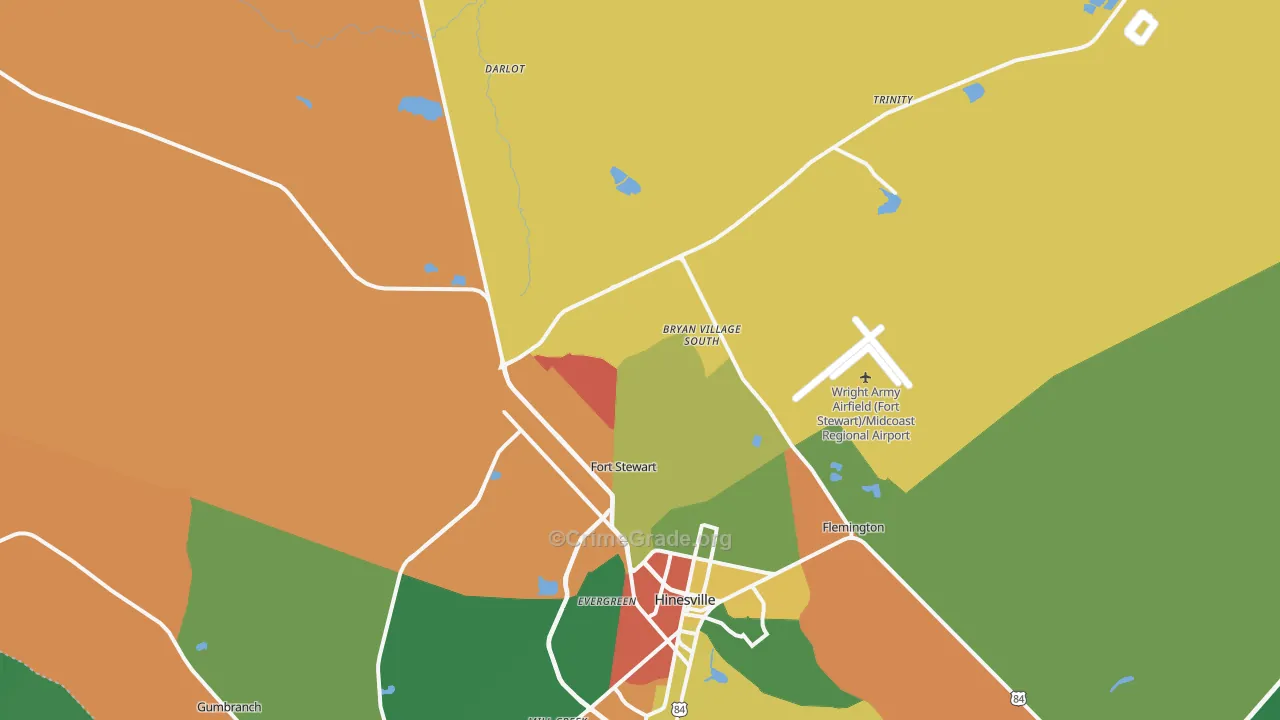 Fort Stewart, GA Map of Robbery Rates