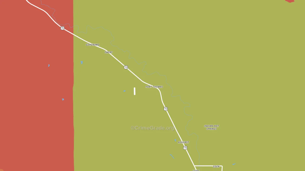 Fort Thomas, AZ Map of Robbery Rates