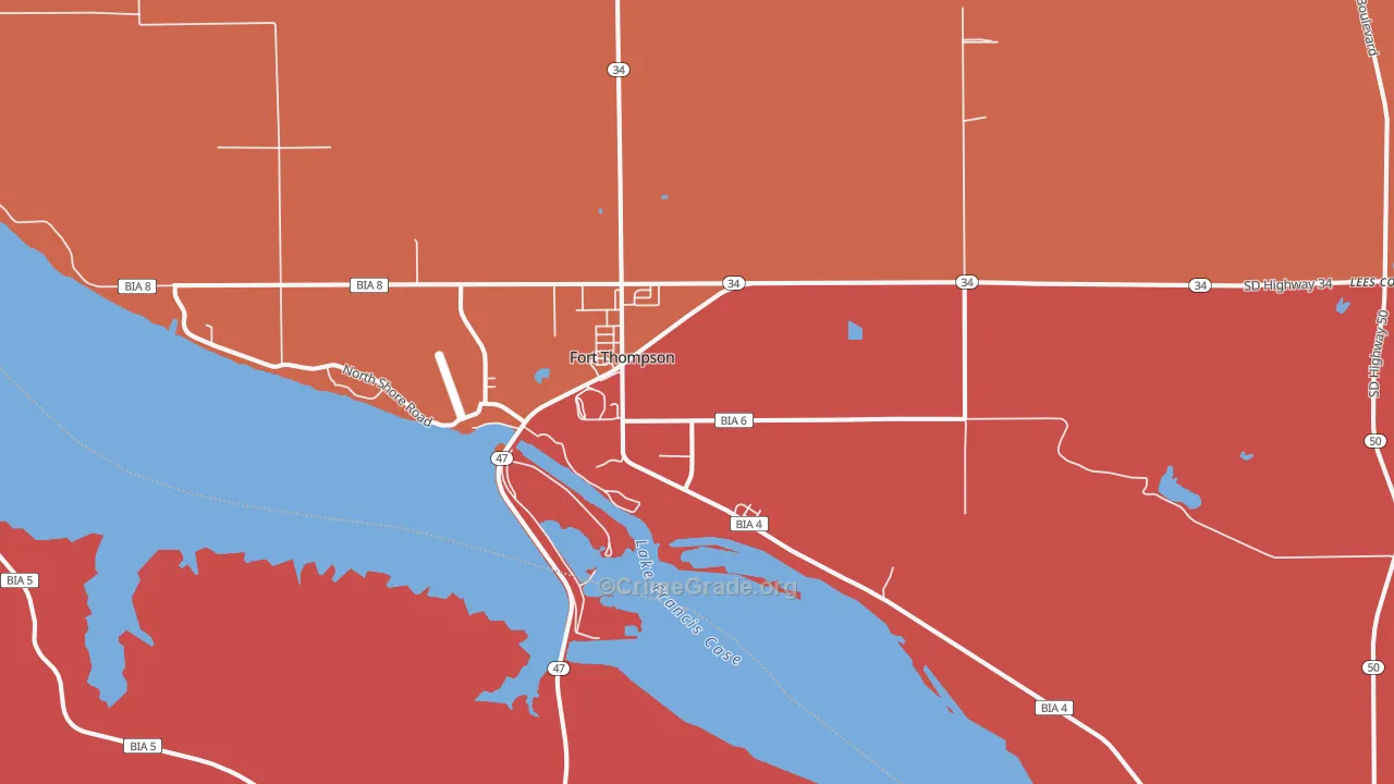 Fort Thompson, SD Map of Robbery Rates
