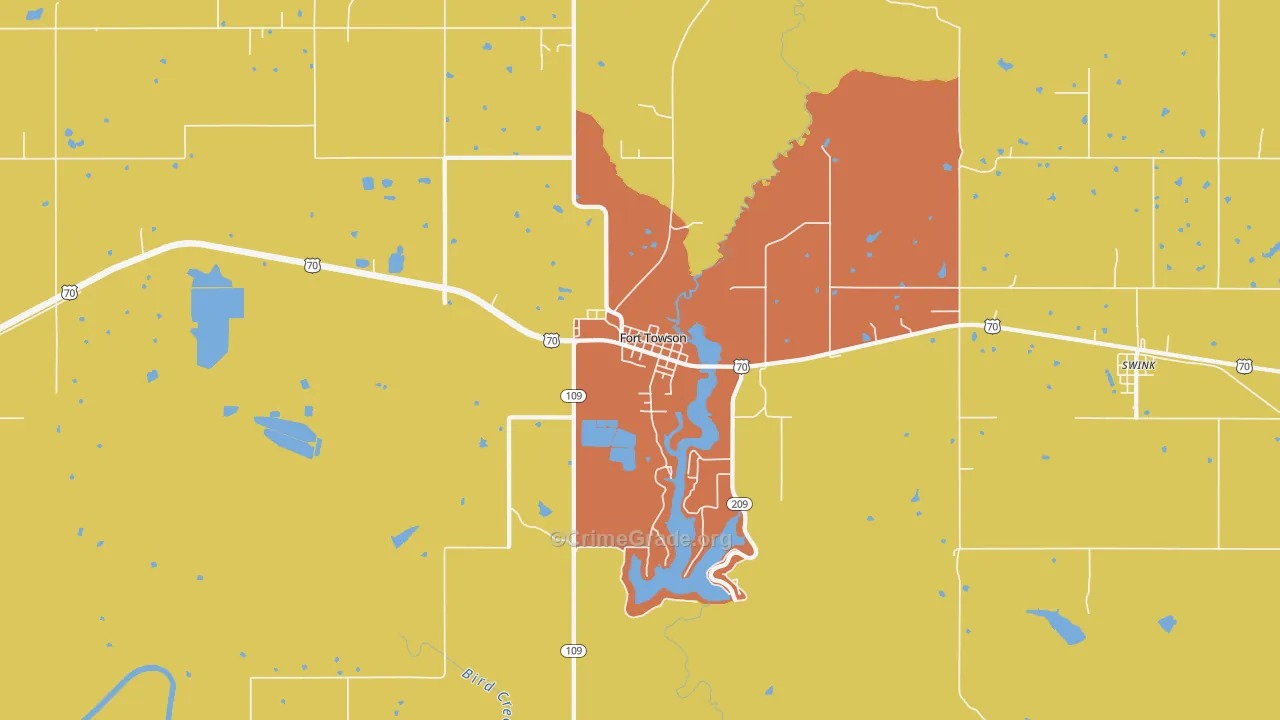 Fort Towson, OK Map of Robbery Rates