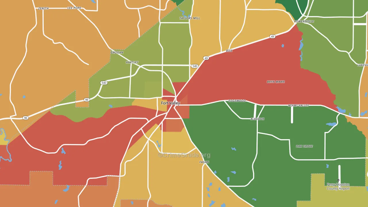 Fort Valley, GA Map of Robbery Rates