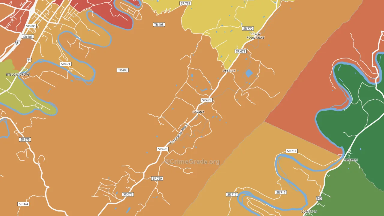 Fort Valley, VA Map of Robbery Rates