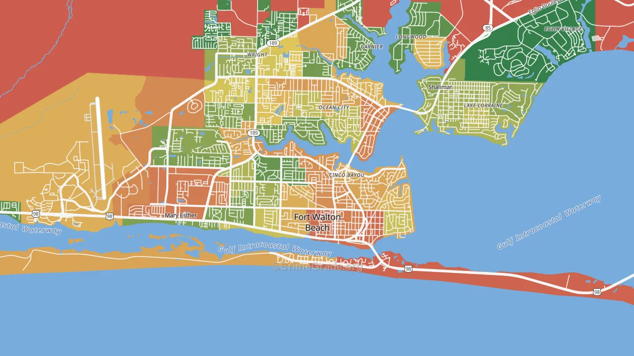 Fort Walton Beach, FL Map of Robbery Rates