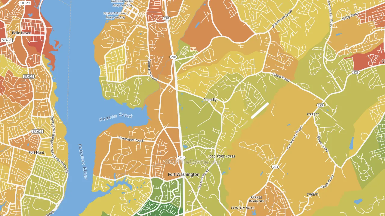 Fort Washington, MD Map of Robbery Rates