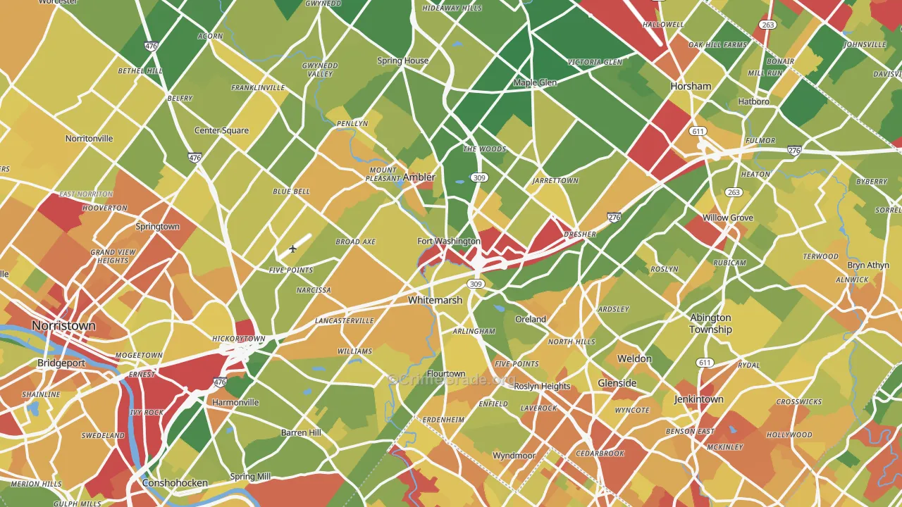Fort Washington, PA Map of Robbery Rates