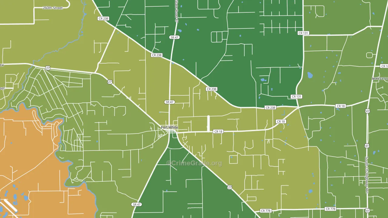 Fort White, FL Map of Robbery Rates