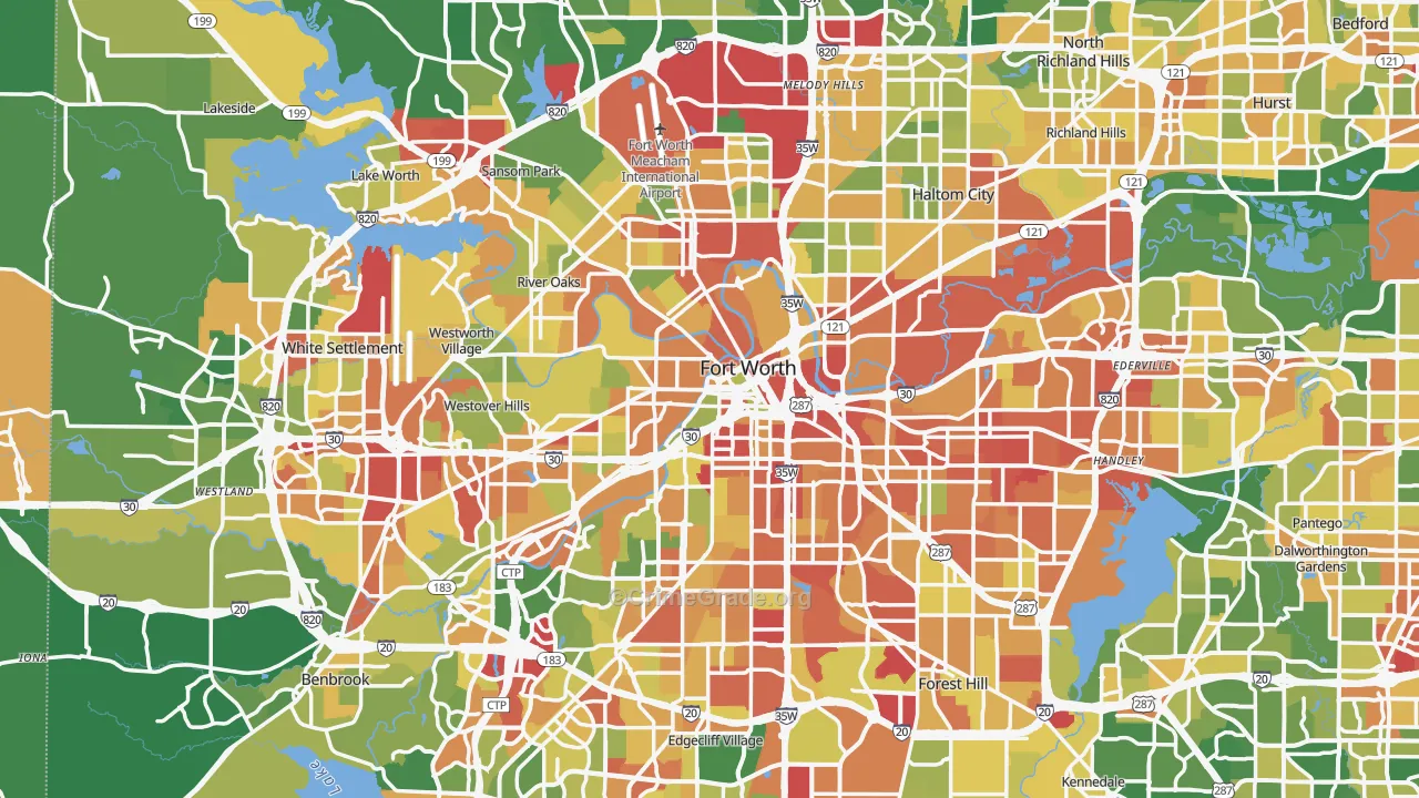 Fort Worth, TX Map of Robbery Rates