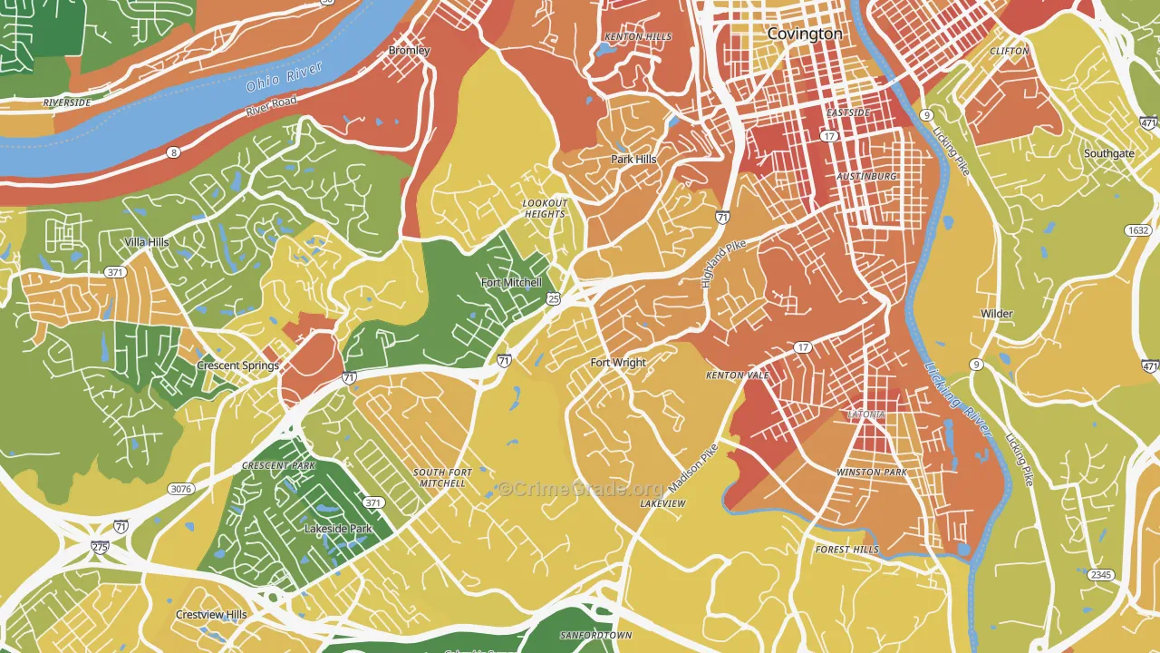 Fort Wright, KY Map of Robbery Rates