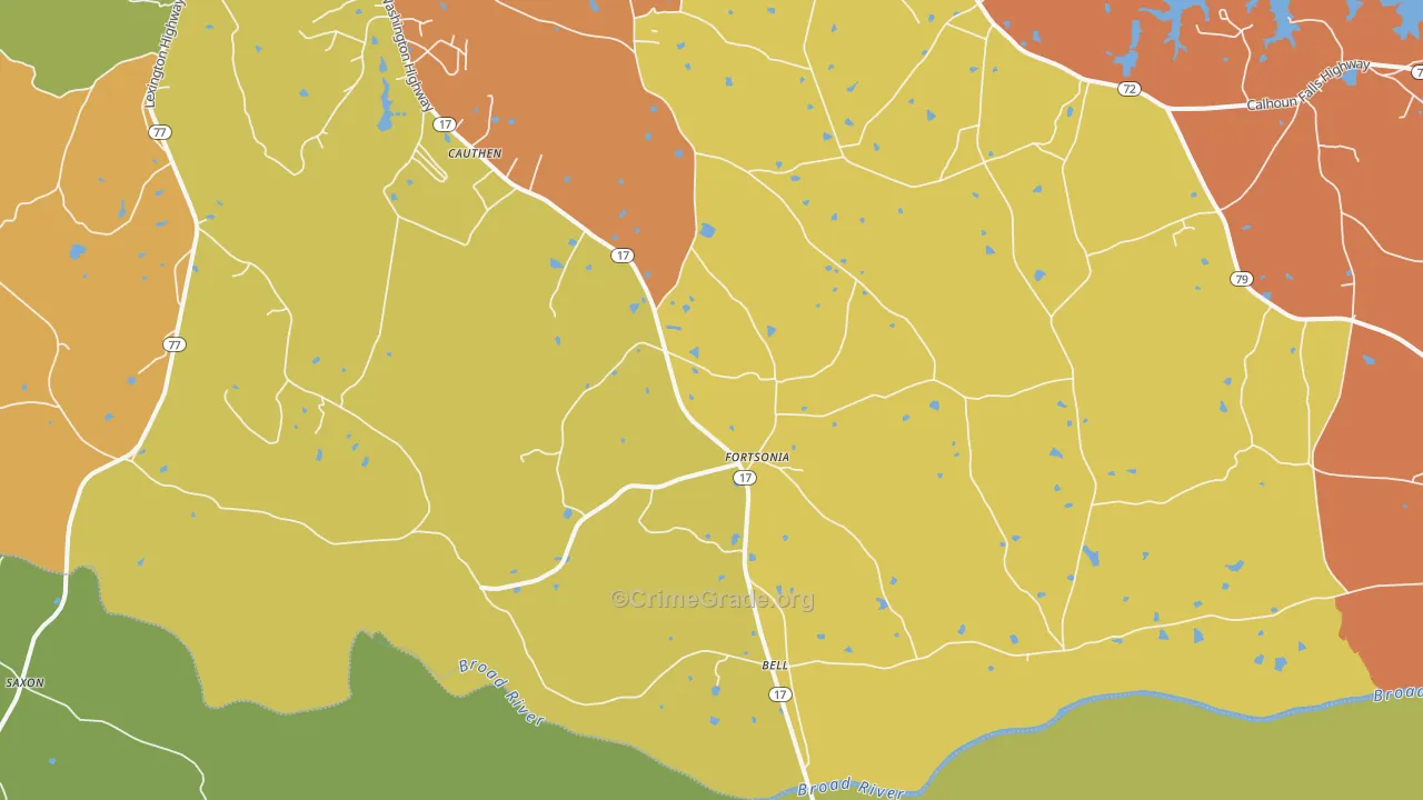 Fortsonia, GA Map of Robbery Rates