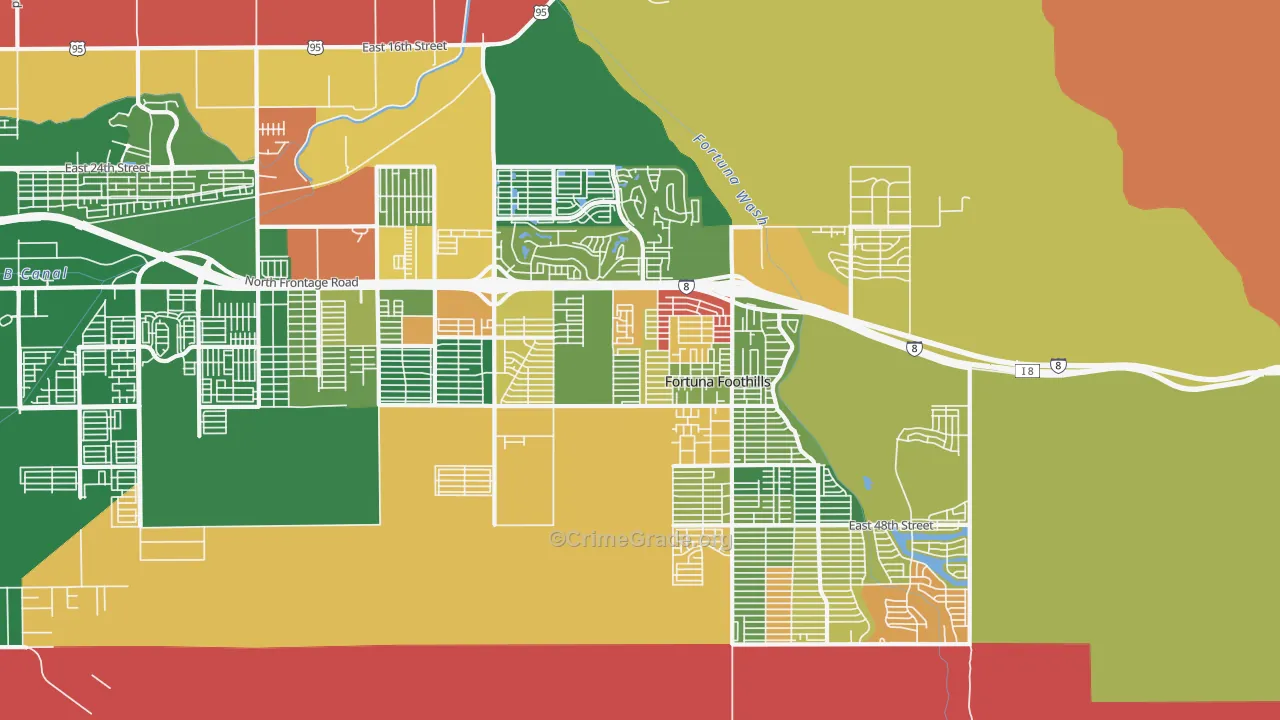 Fortuna Foothills, AZ Map of Robbery Rates