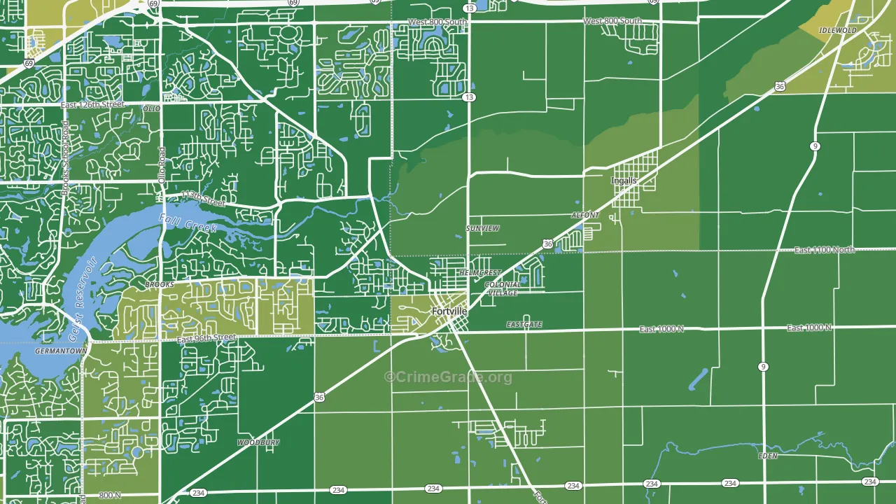 Fortville, IN Map of Robbery Rates