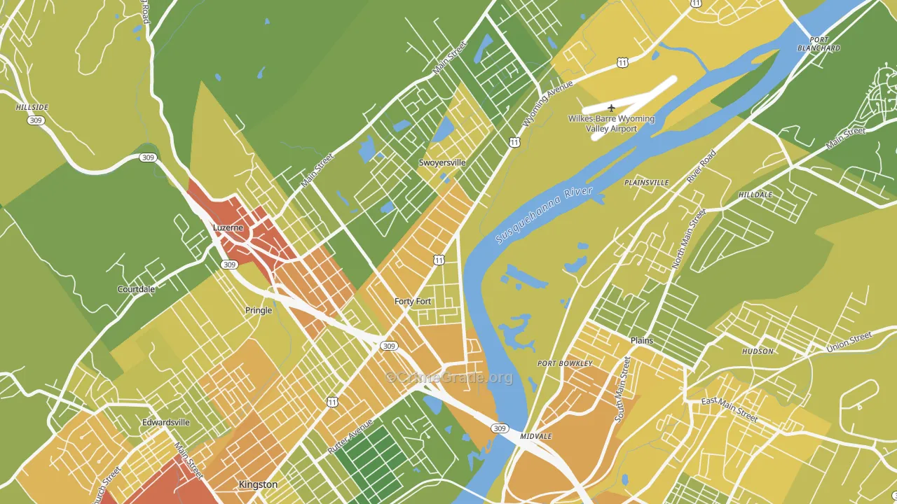 Forty Fort, PA Map of Robbery Rates