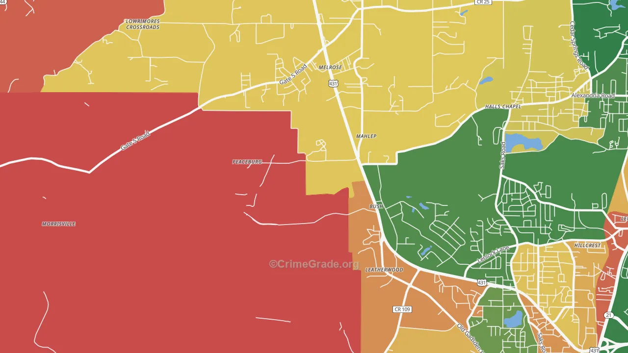 Fosheeton, AL Map of Robbery Rates
