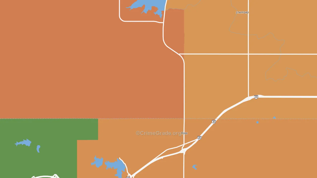 Foss, OK Map of Robbery Rates