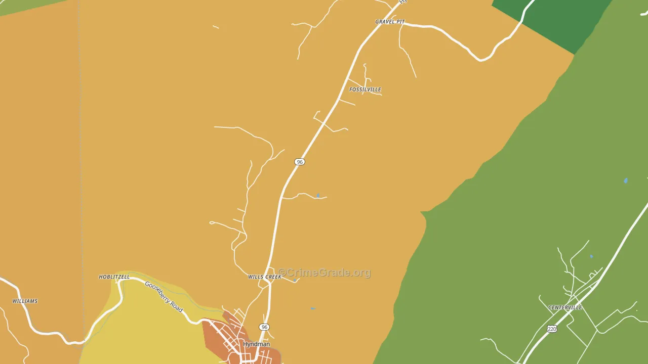 Fossilville, PA Map of Robbery Rates