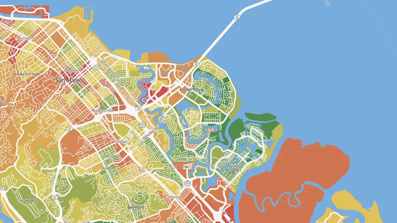 Foster City, CA Map of Robbery Rates
