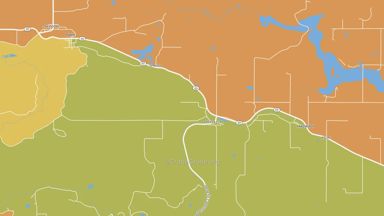 Foster City, MI Map of Robbery Rates
