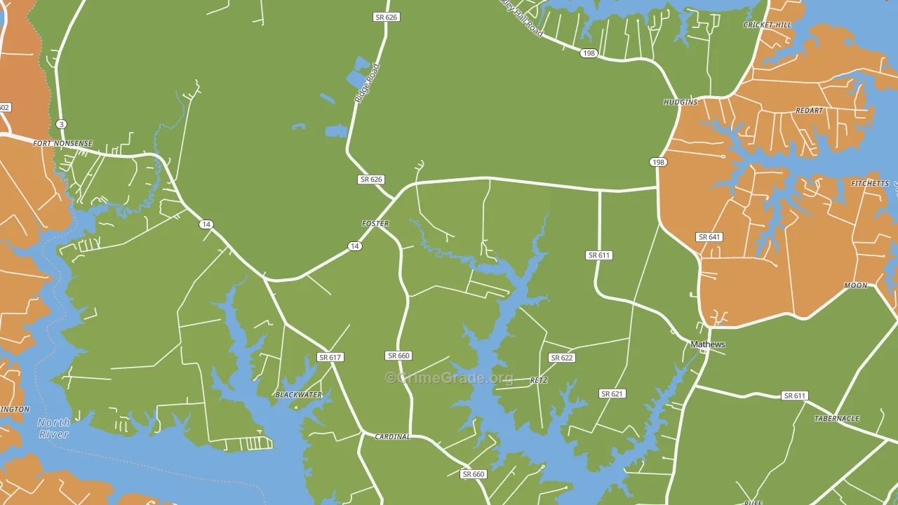 Foster, VA Map of Robbery Rates