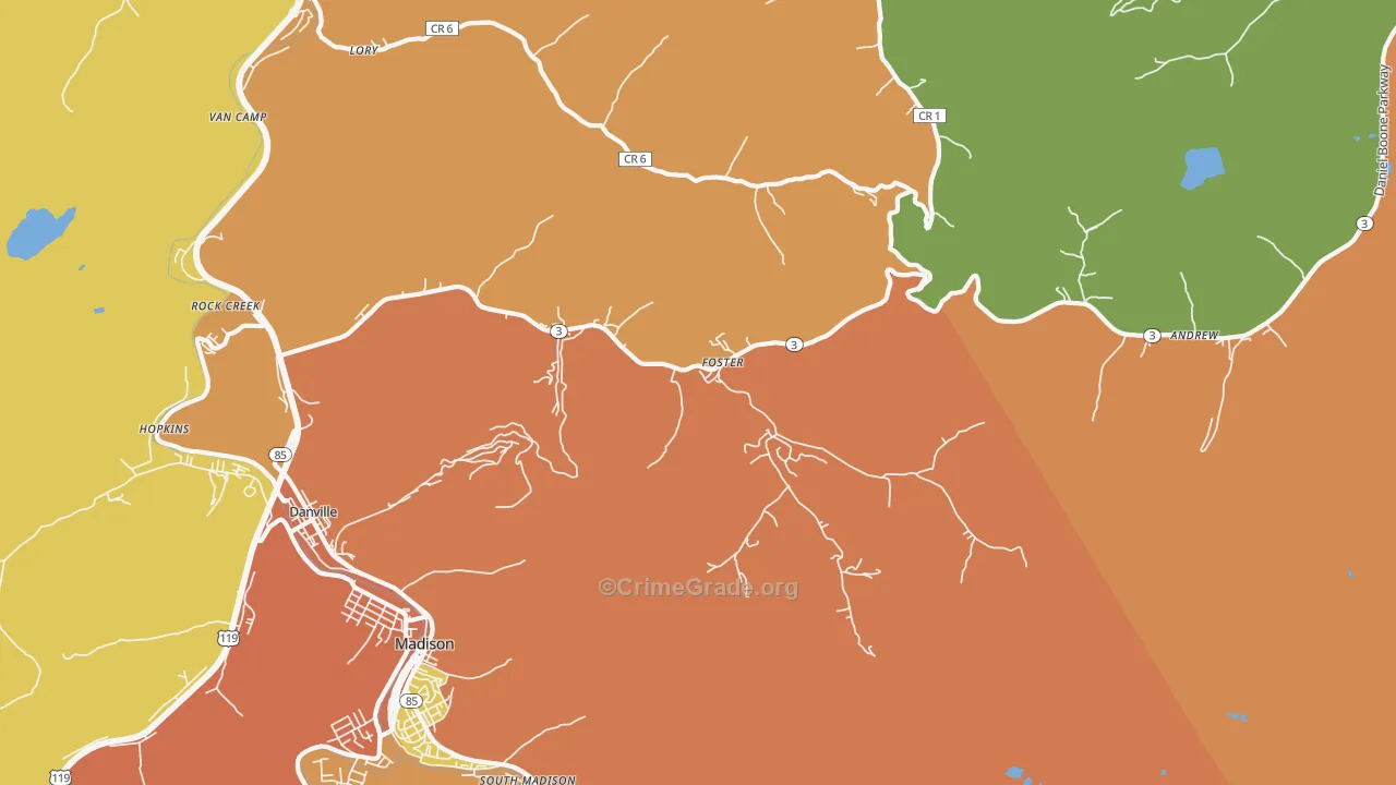 Foster, WV Map of Robbery Rates