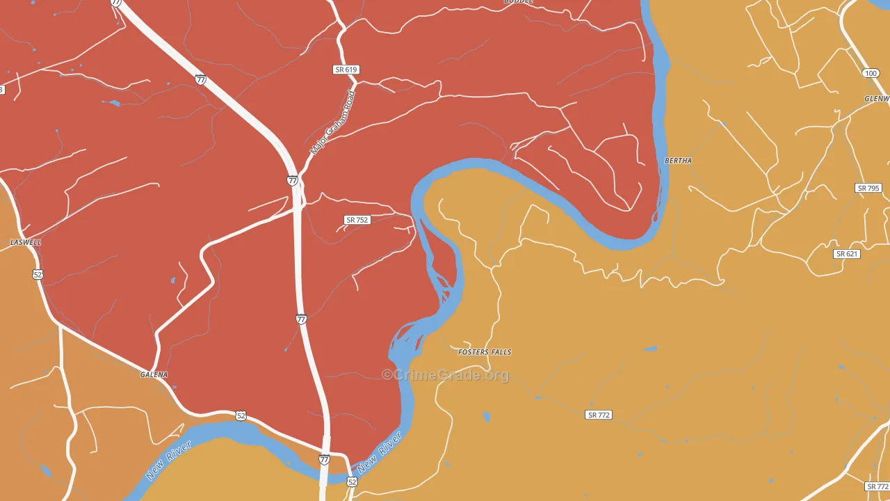 Fosters Falls, VA Map of Robbery Rates