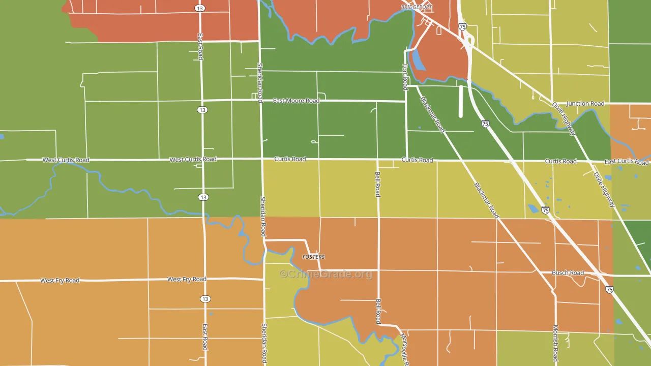 Fosters, MI Map of Robbery Rates