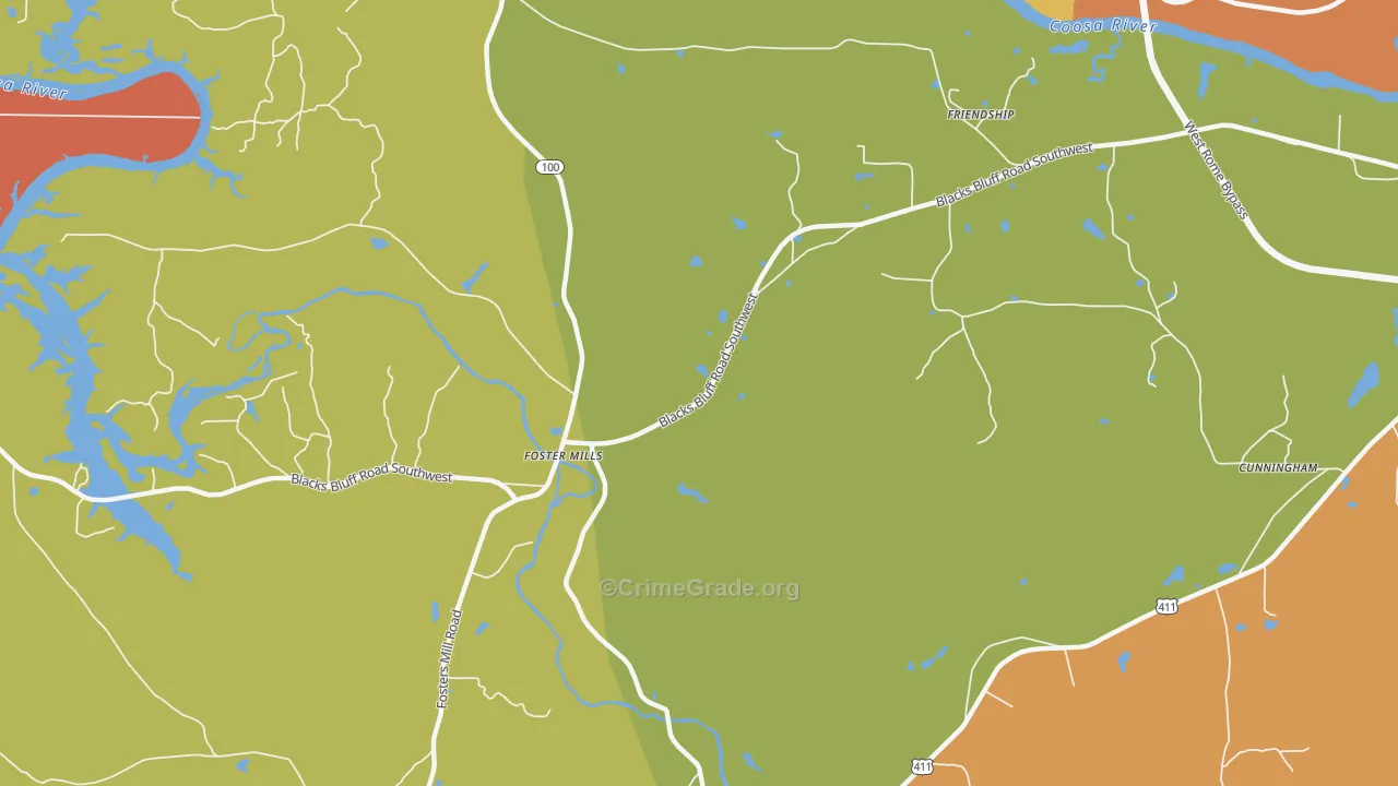 Fosters Mills, GA Map of Robbery Rates