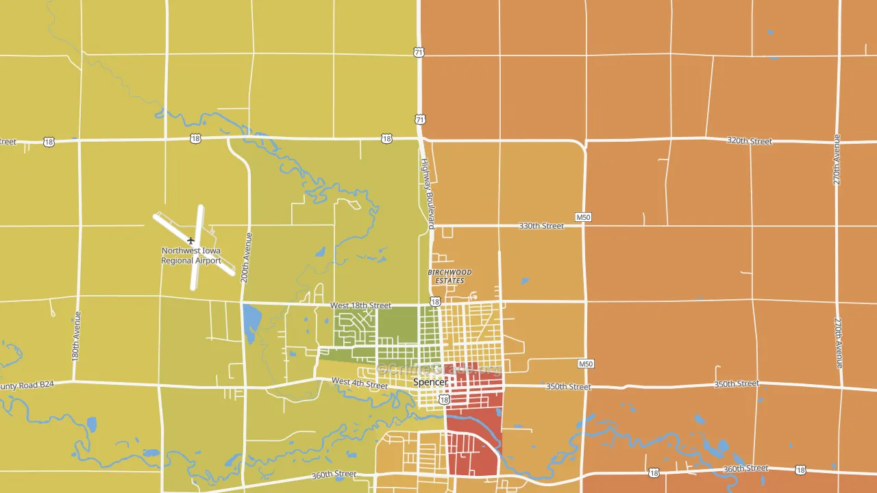 Fostoria, IA Map of Robbery Rates