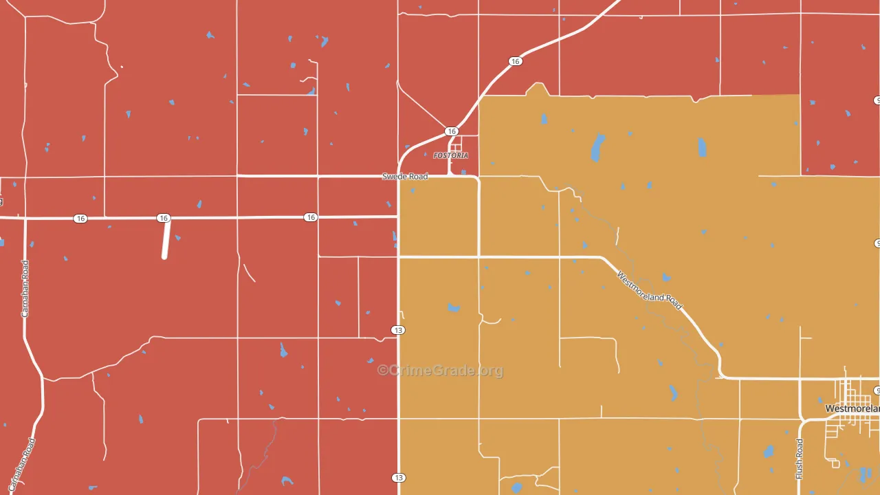 Fostoria, KS Map of Robbery Rates