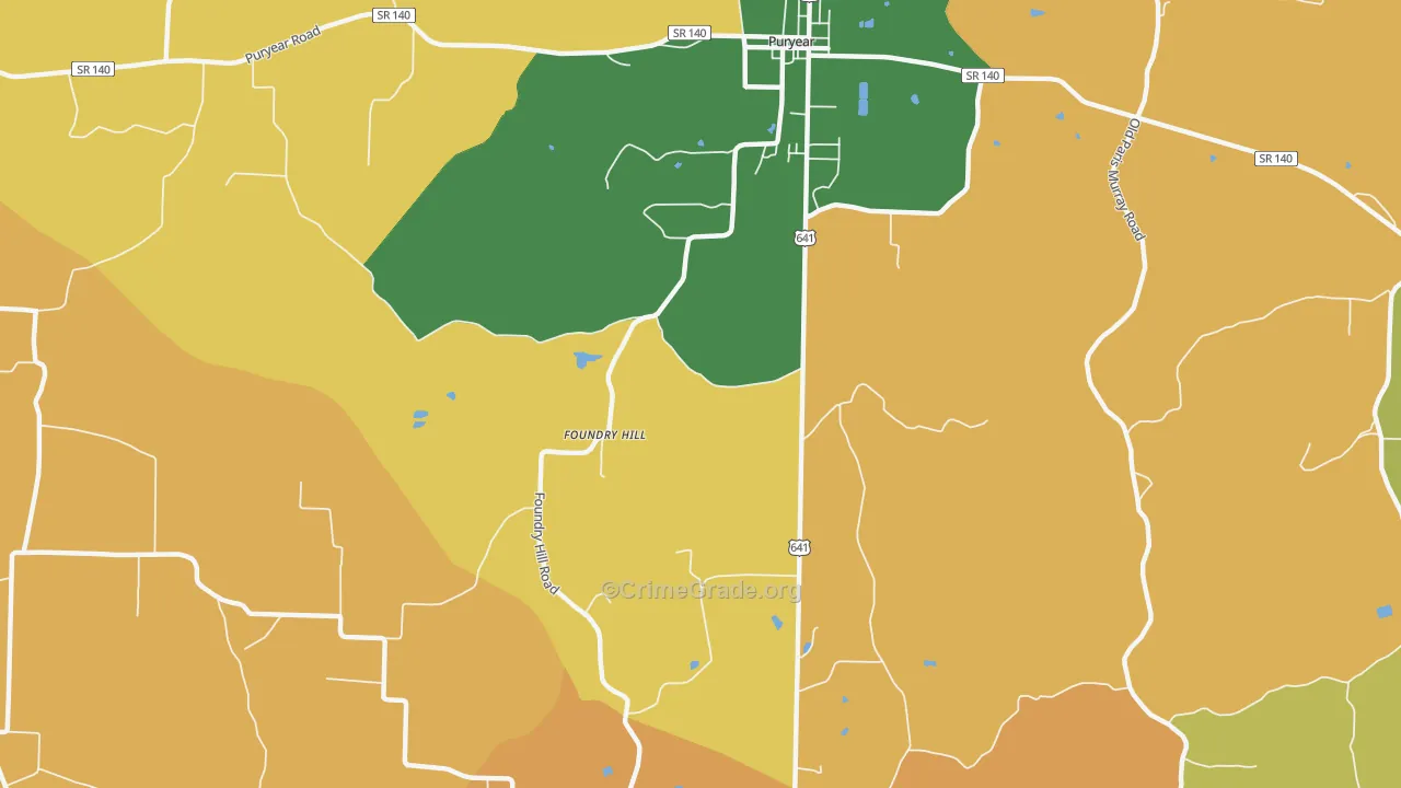 Foundry Hill, TN Map of Robbery Rates