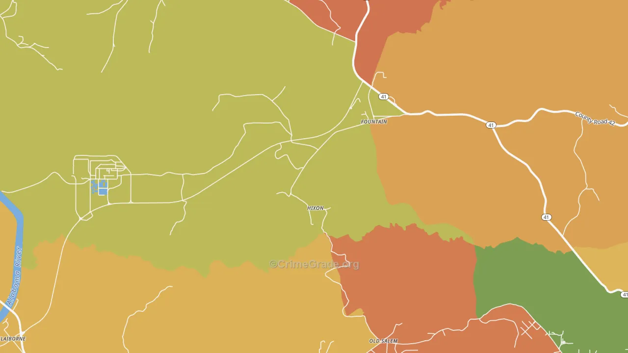 Fountain, AL Map of Robbery Rates