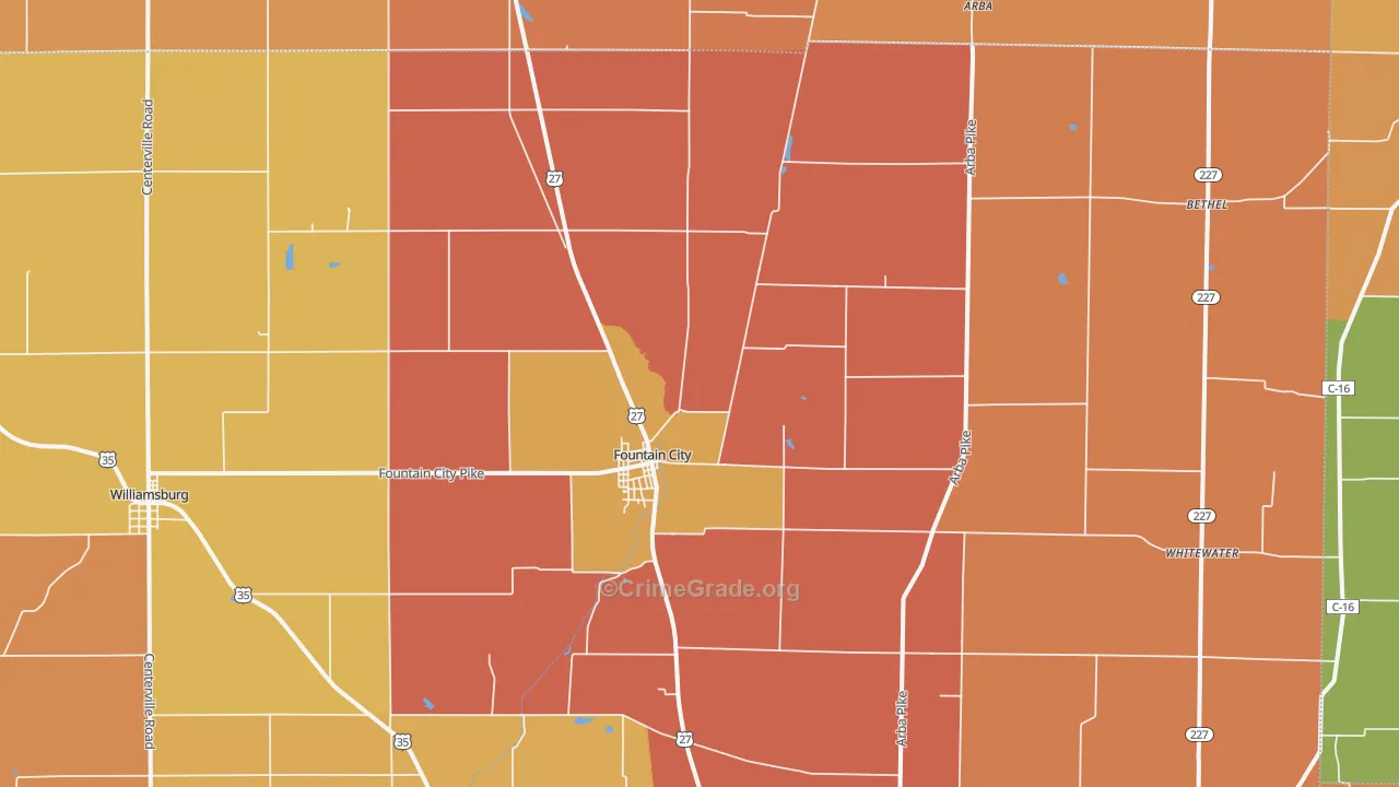 Fountain City, IN Map of Robbery Rates