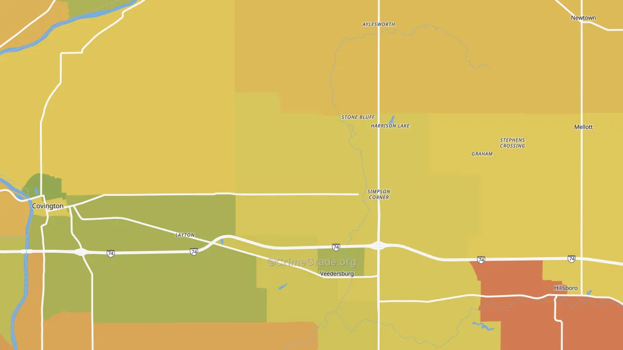 Fountain County, IN Map of Robbery Rates