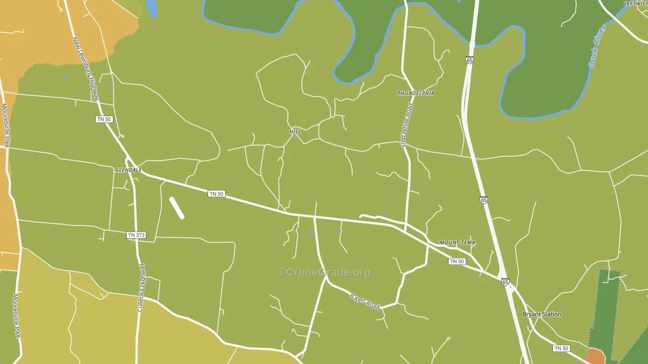 Fountain Heights, TN Map of Robbery Rates