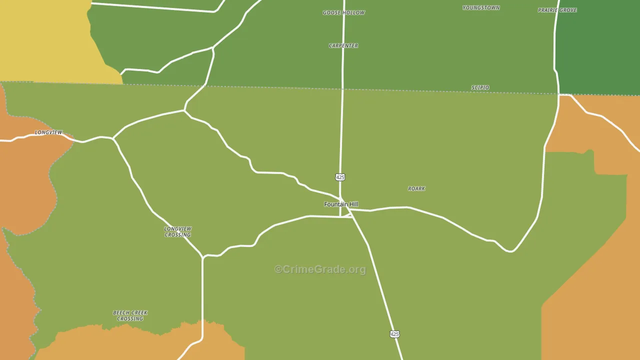 Fountain Hill, AR Map of Robbery Rates