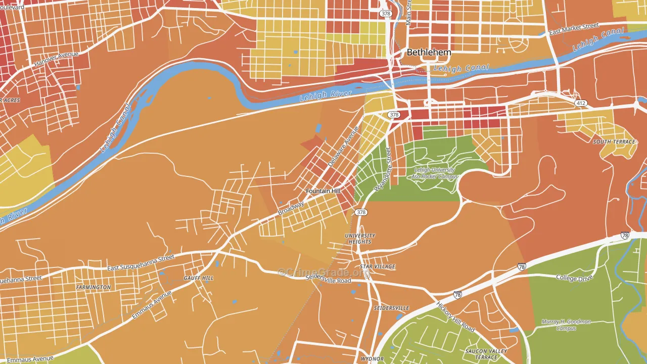 Fountain Hill, PA Map of Robbery Rates