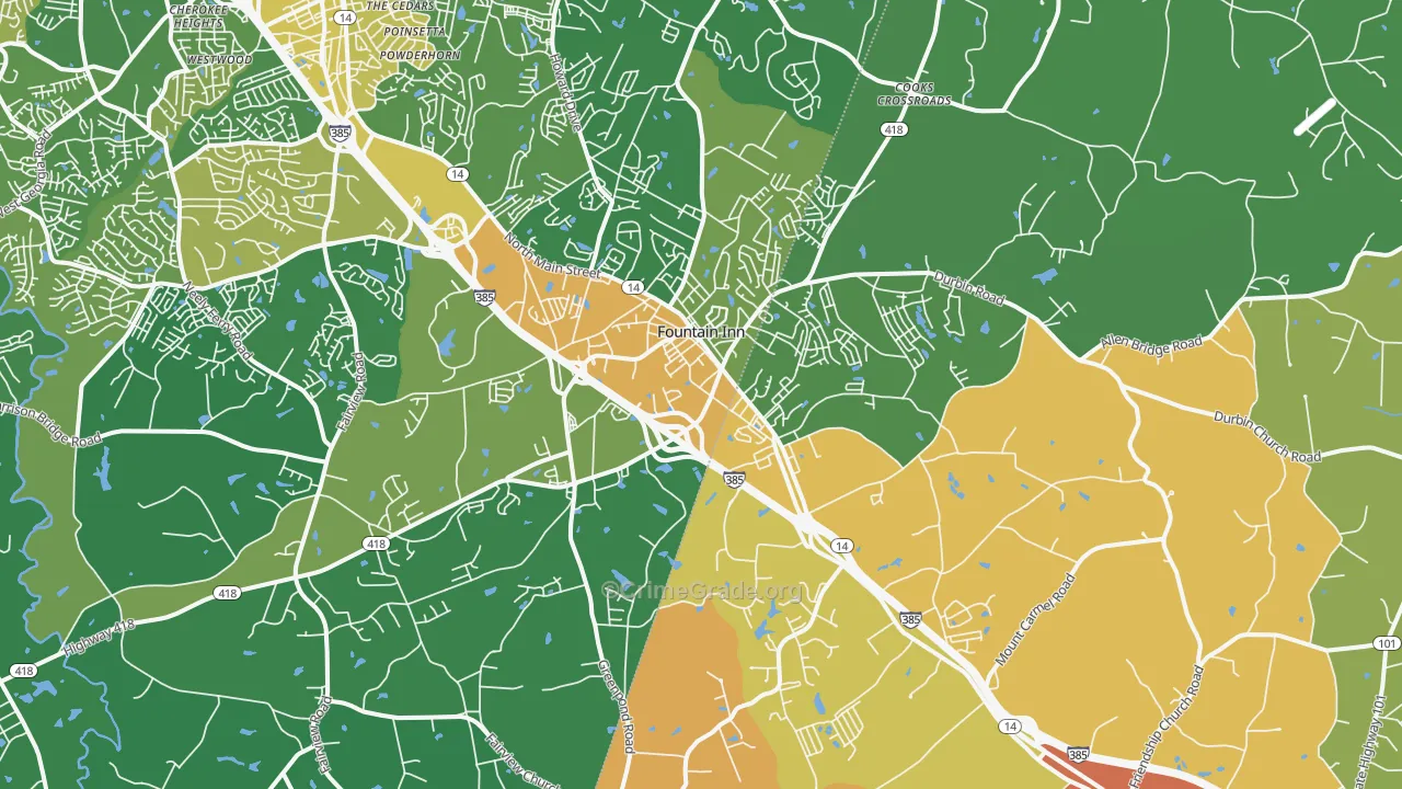 Fountain Inn, SC Map of Robbery Rates