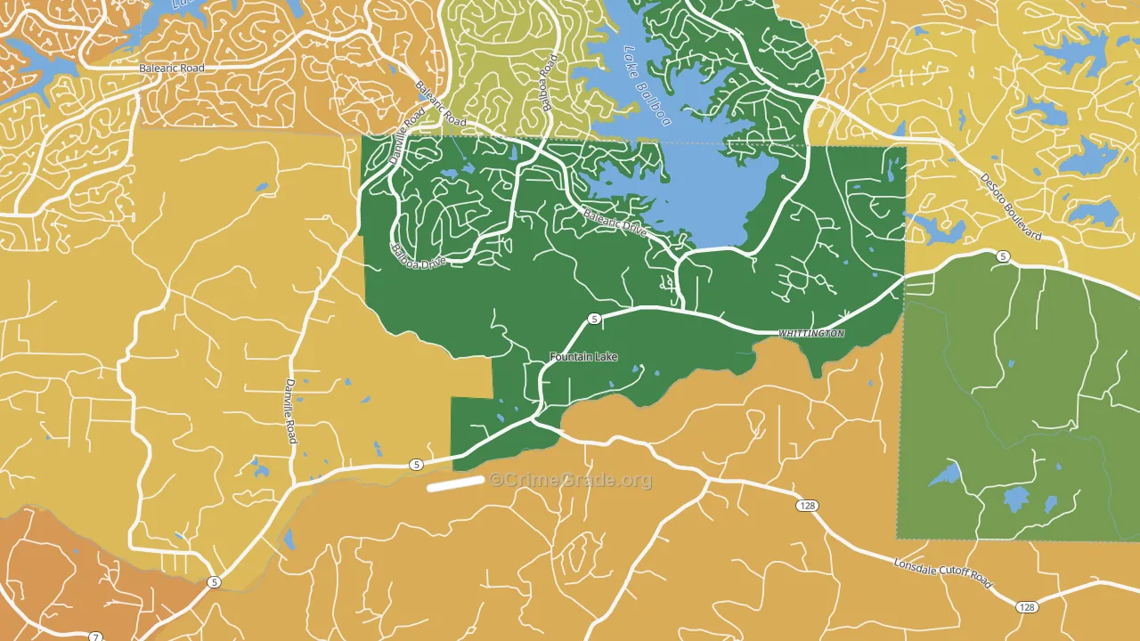 Fountain Lake, AR Map of Robbery Rates