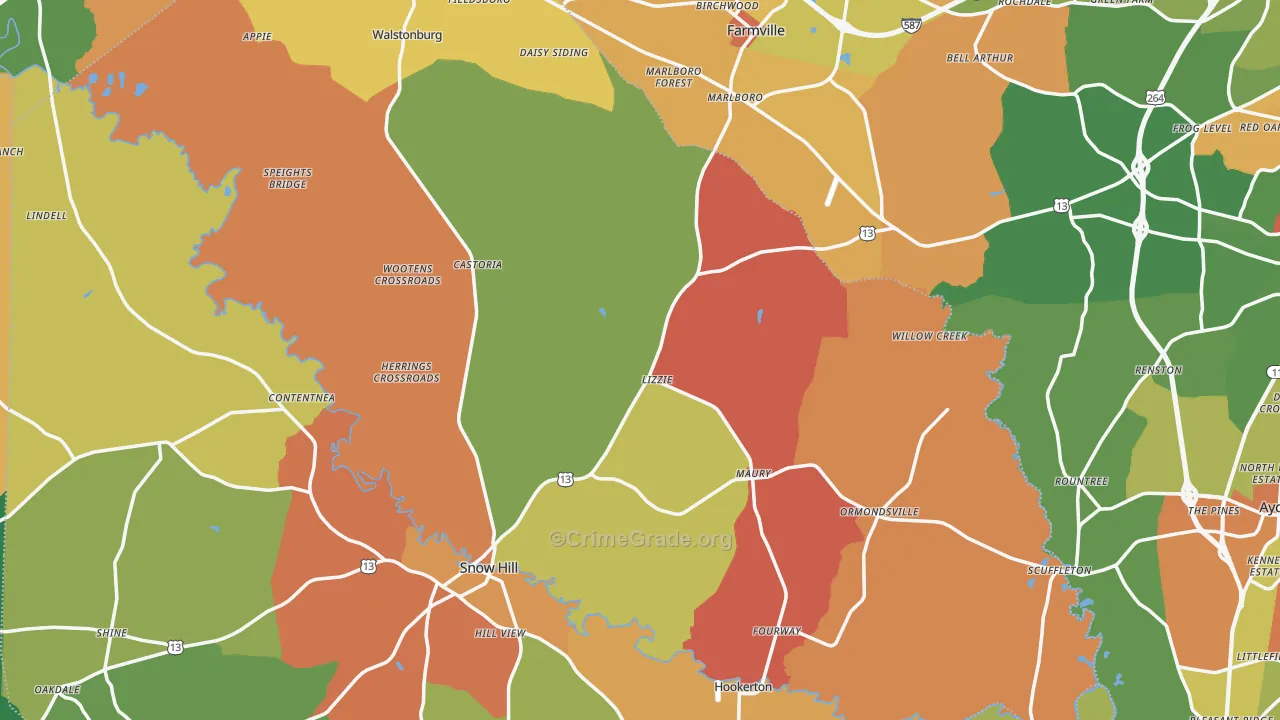 Fountain, NC Map of Robbery Rates