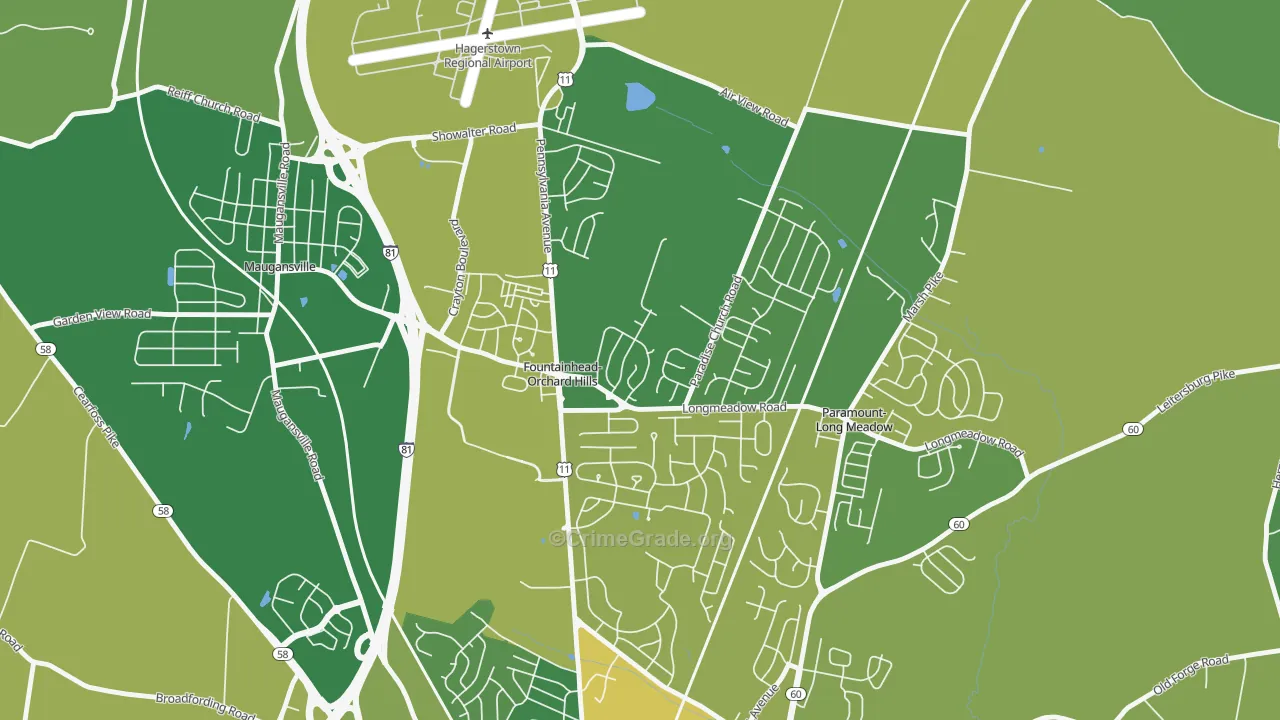 Fountainhead-Orchard Hills, MD Map of Robbery Rates