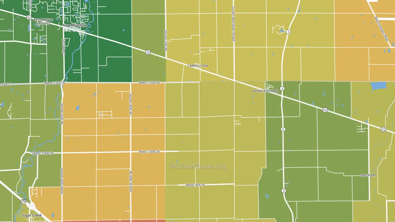 Fountaintown, IN Map of Robbery Rates