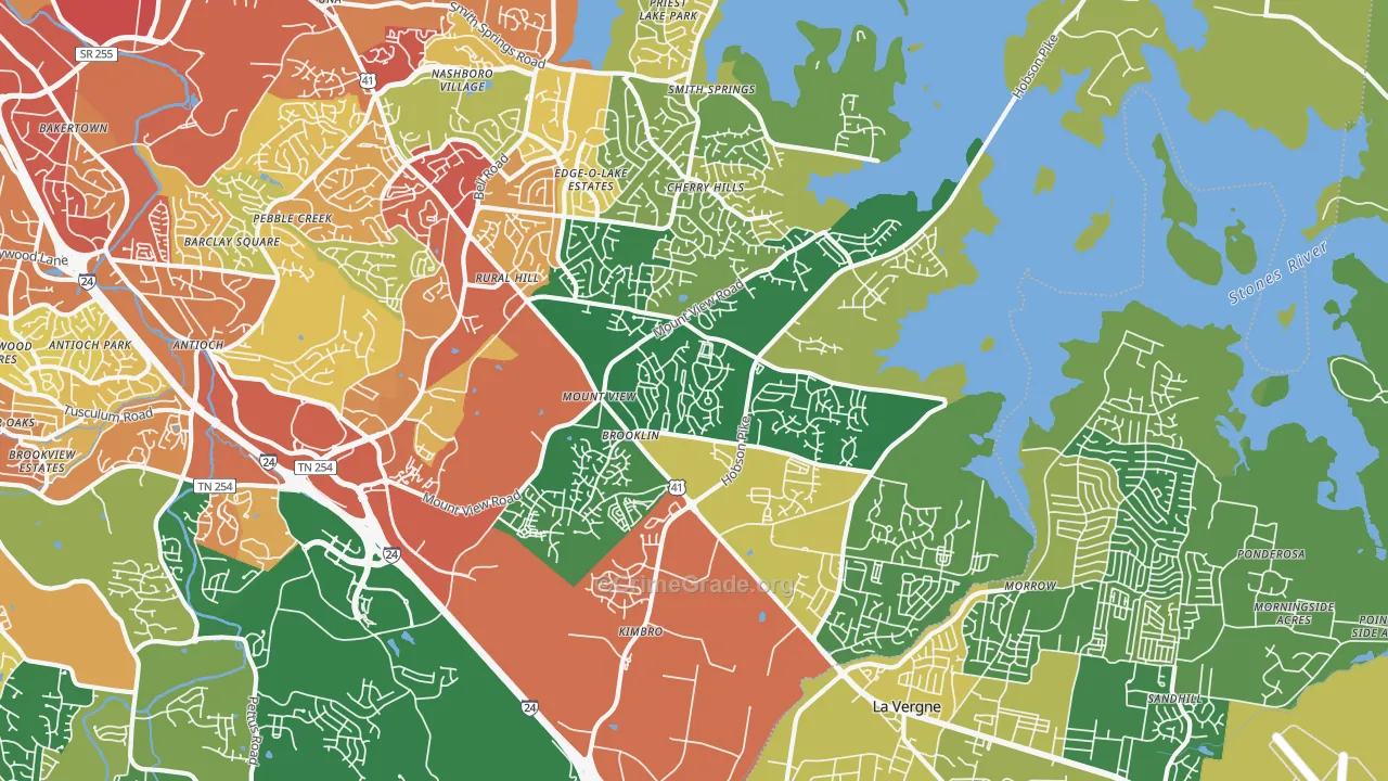 Four Corners, Antioch, TN Map of Robbery Rates