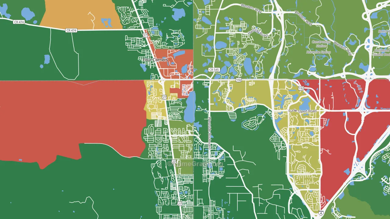 Four Corners, FL Map of Robbery Rates